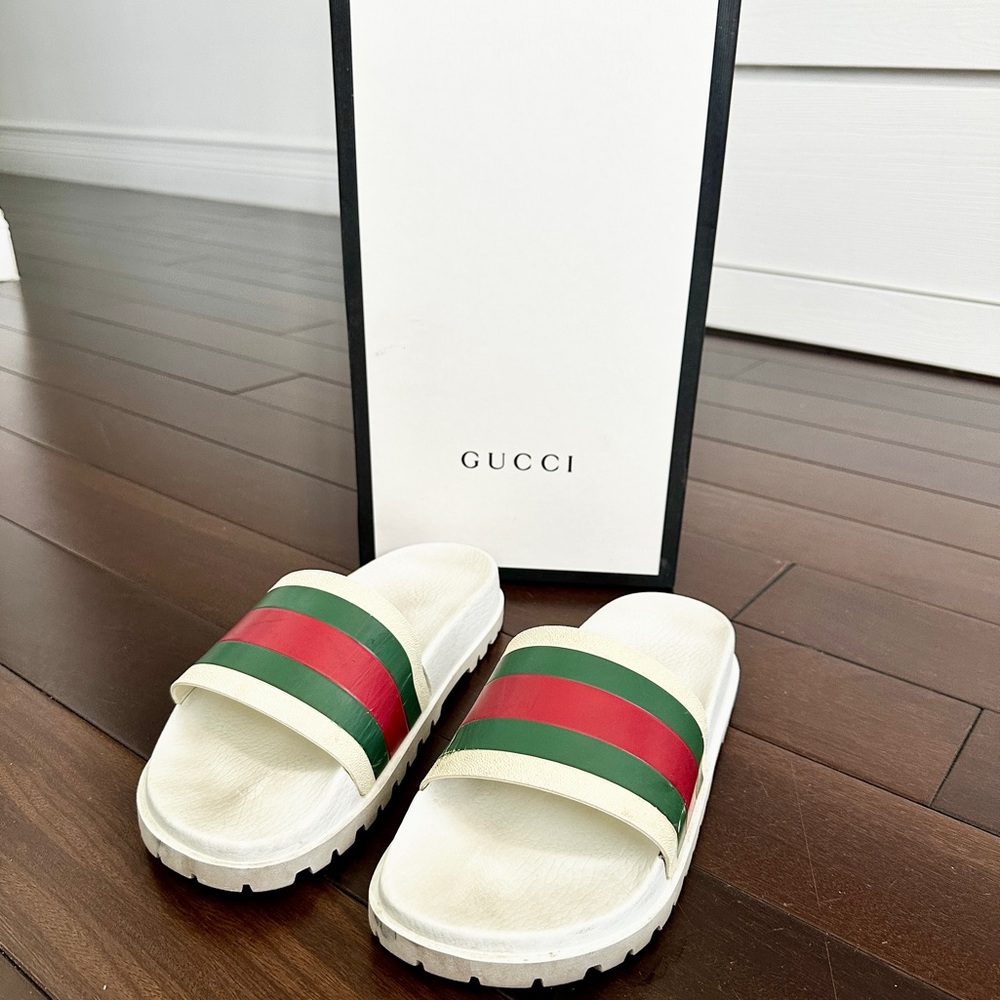 Gucci White Web Slide